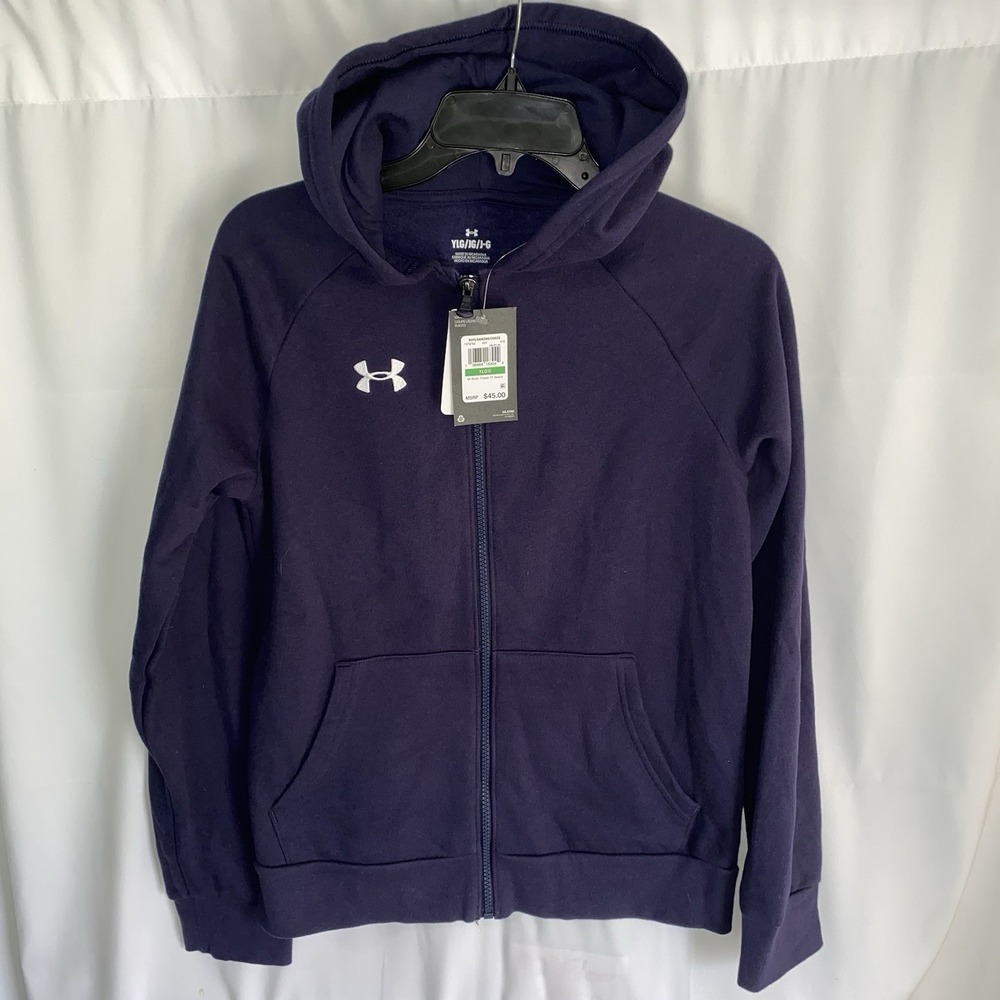 NWT Under Armour Boys Fleece Full‎ Zip Hoodie UA Logo Boys Large Navy Blue